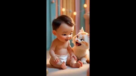 Baby and Kitten Get a Funny Surprise!