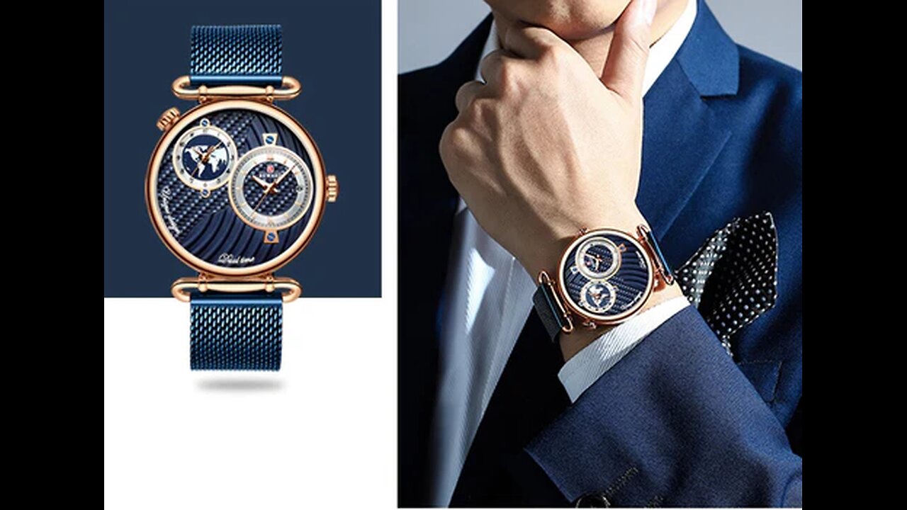 Men's Waterproof Japanese Quartz Watch, With Two Time Zone & Stainless Steel Band