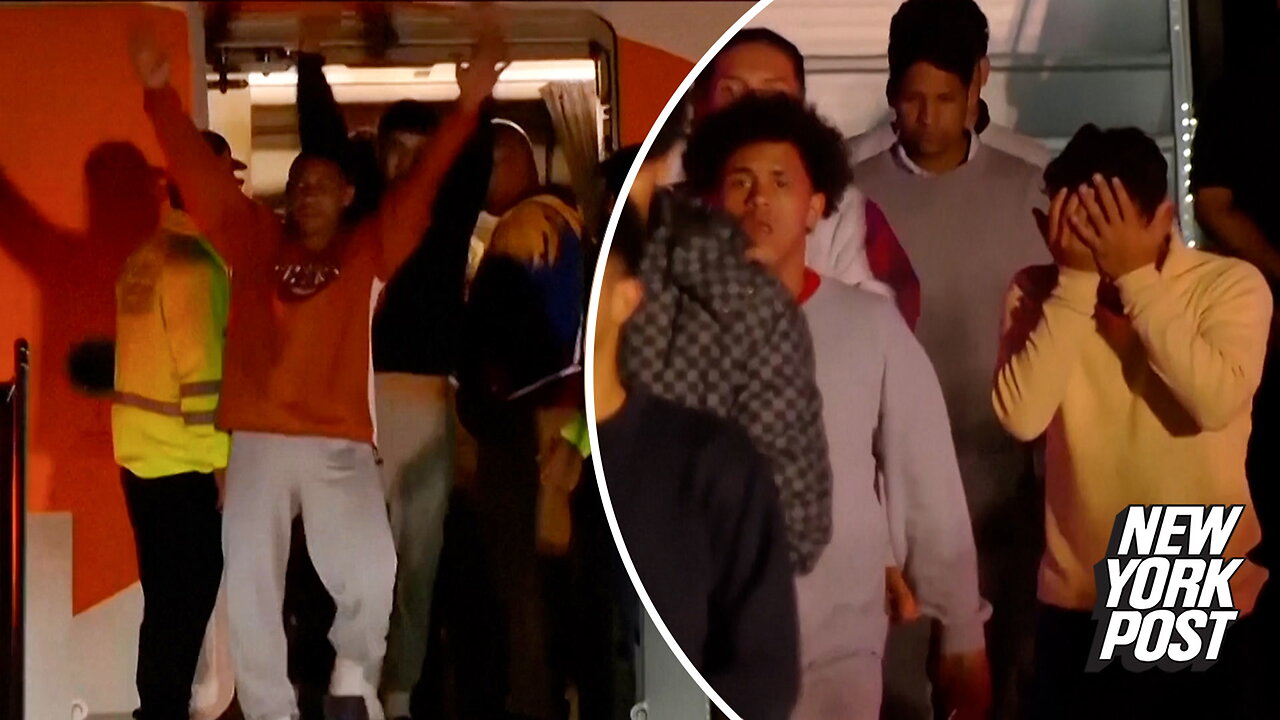 Dozens of illegal migrants deported from the US grin as they land in Venezuela