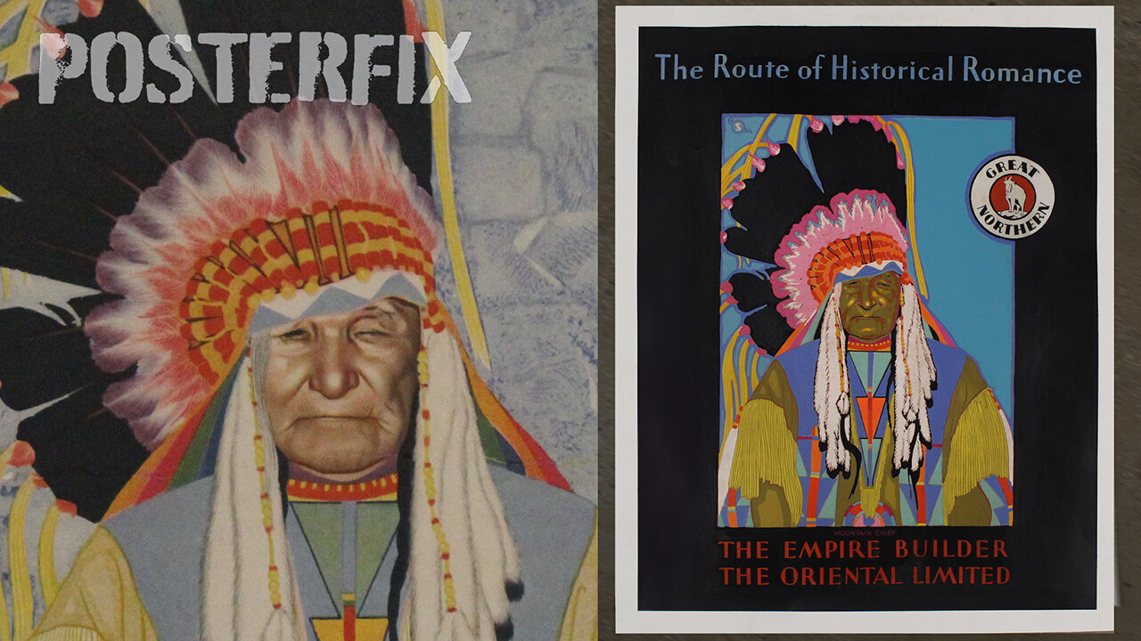 RESTORING - STAKKO NIINA - Rare 1929 Northern PACIFIC Silk Screen POSTER FIX - W. Langdon Kihn