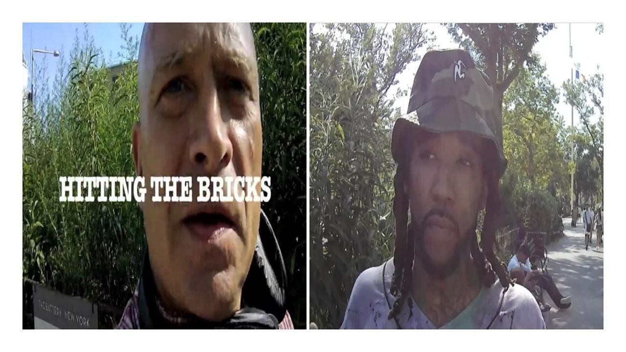 HITTING the BRICKS 1st impromptu conversation Taiwan, FM NYC artist/creative Battery Park Staten Is