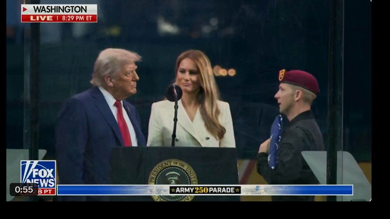 U.S. Army soldier presents President Trump with an American Flag flown over the Capital