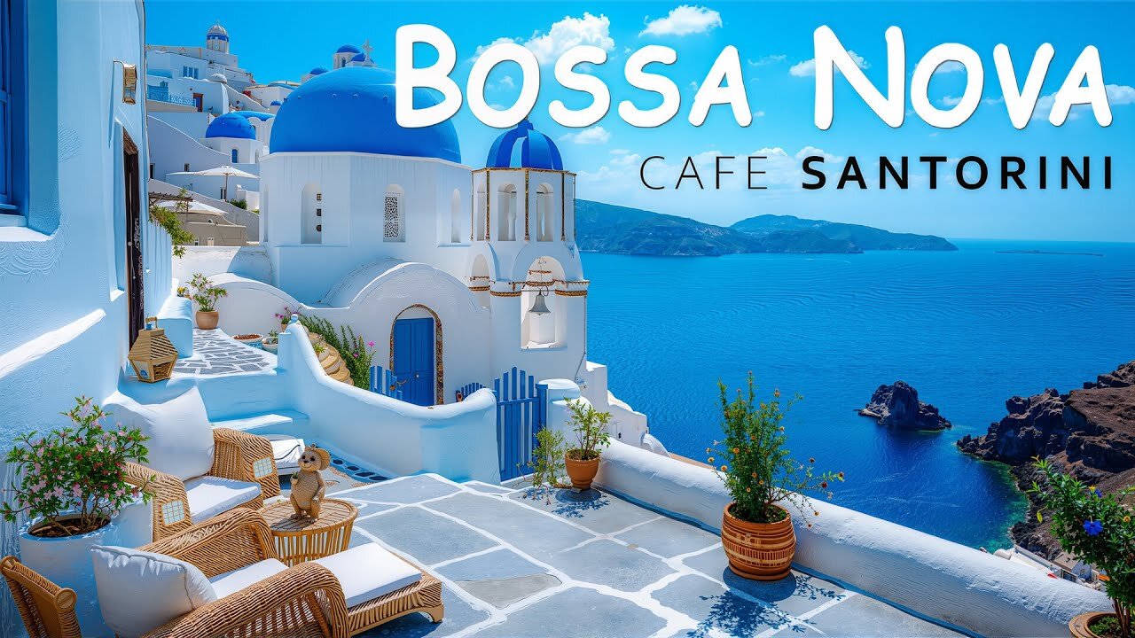 Bossa Nova Music and Summer Jazz at a Beach Cafe with Ocean Waves