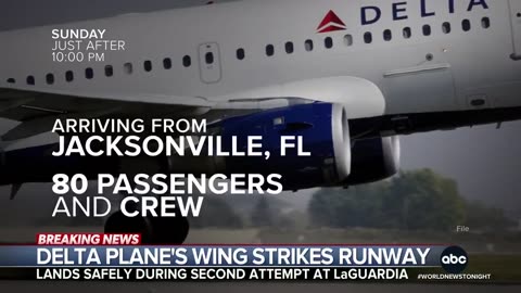 A Delta pilot landing in NY La Guardia airport hit a wing on the runway upon