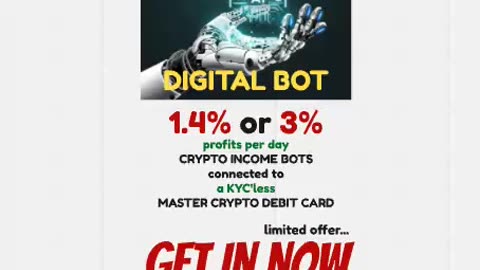 DIGITAL BOT 3% A DAY LIMITED OFFER (CEO DUBAI) AUTO AI INCOME + CRYPTO CARD - TOP TEAM ROB BUSER
