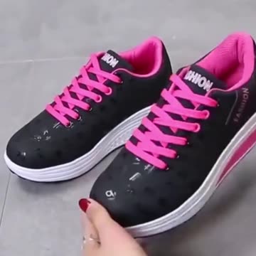 Women's Black & Pink Fashion Wedge Sneakers