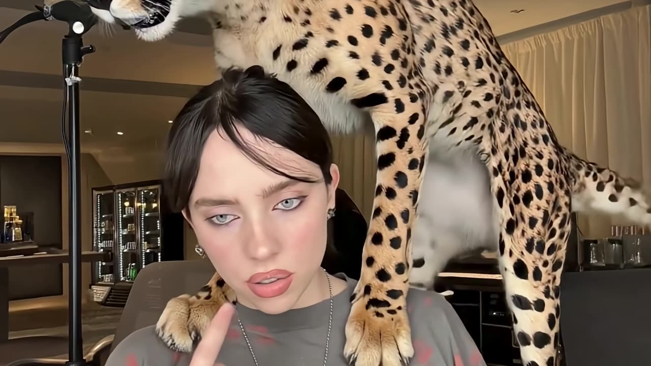 Billie Eilish play with Leopard