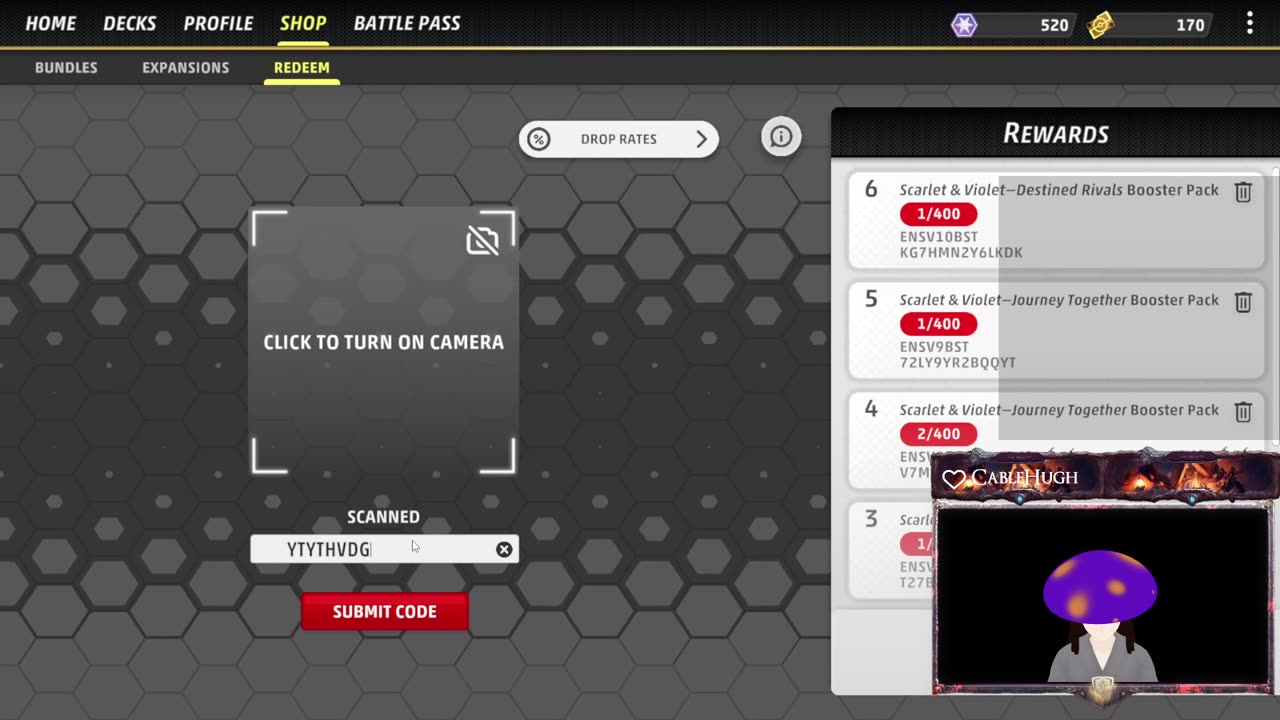 Redeeming 100 Pokémon code cards in Pokémon TCG Live