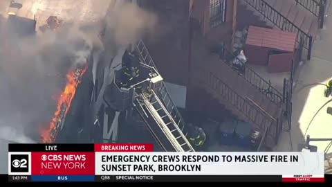Emerging: Large fire damaging several residential buildings in Bed-Stuy area of Brooklyn, New York
