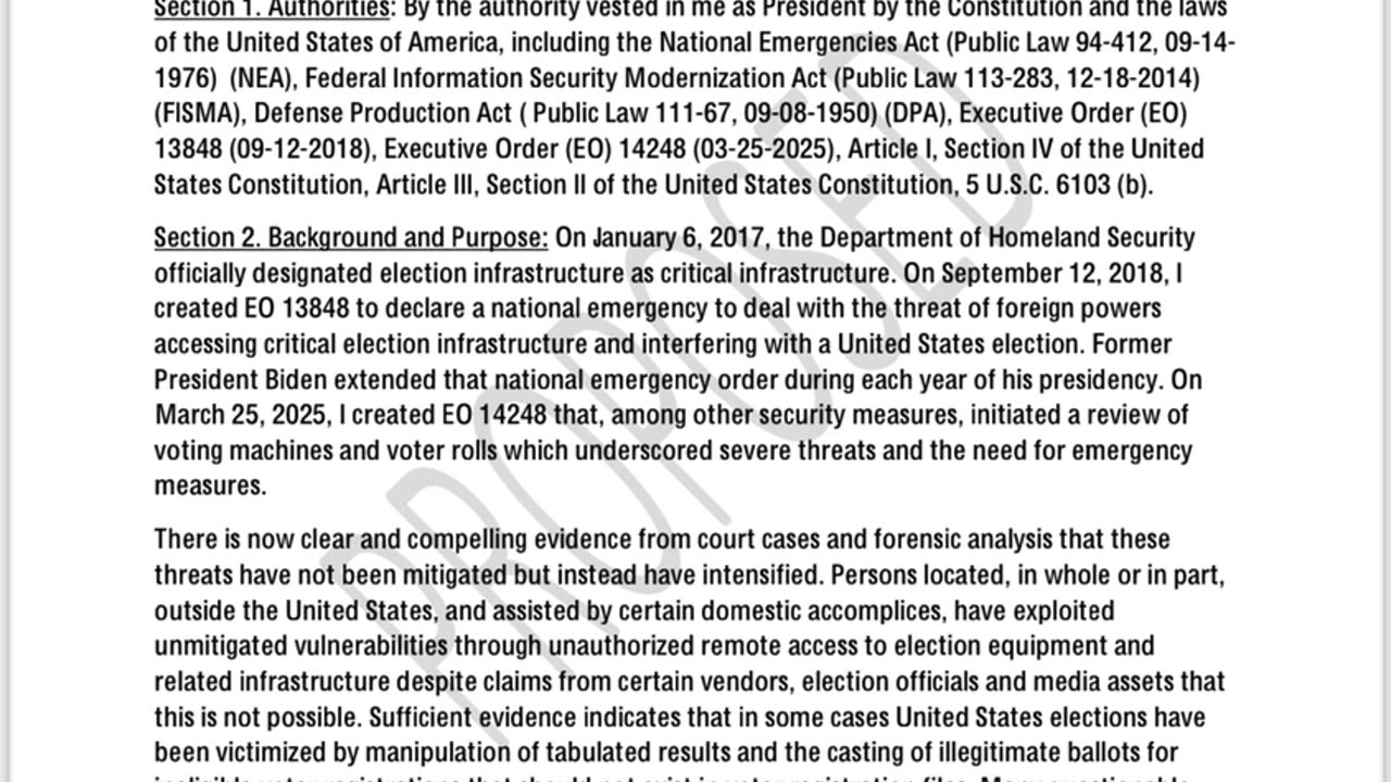 107th Proposed EO: Secure Elections