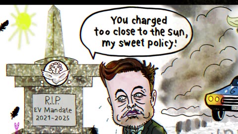 Political Cartoon President DOnald Trump EV MANDATE ELon Musk