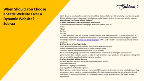 When Should You Choose a Static Website Over a Dynamic Website? — Subraa