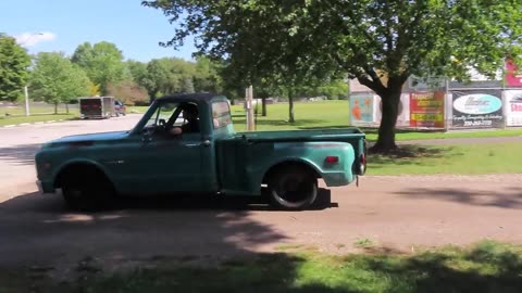 A very old classic Chevrolet pickup truck coming our way