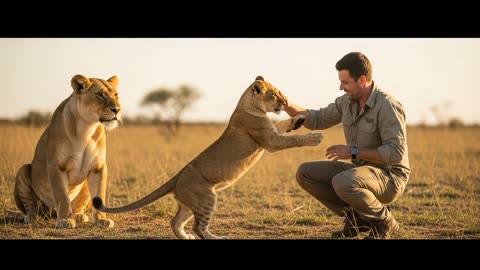 Lioness Trusts Man to Save Her Cub!