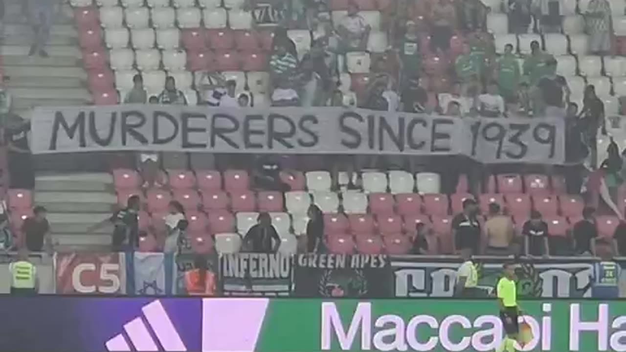 Maccabi Haifa fans held a banner saying “MURDERERS SINCE 1939”