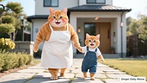 With Mama Cat Away, Ginger Kitten and Papa Cat Learn Housework Isn’t Easy