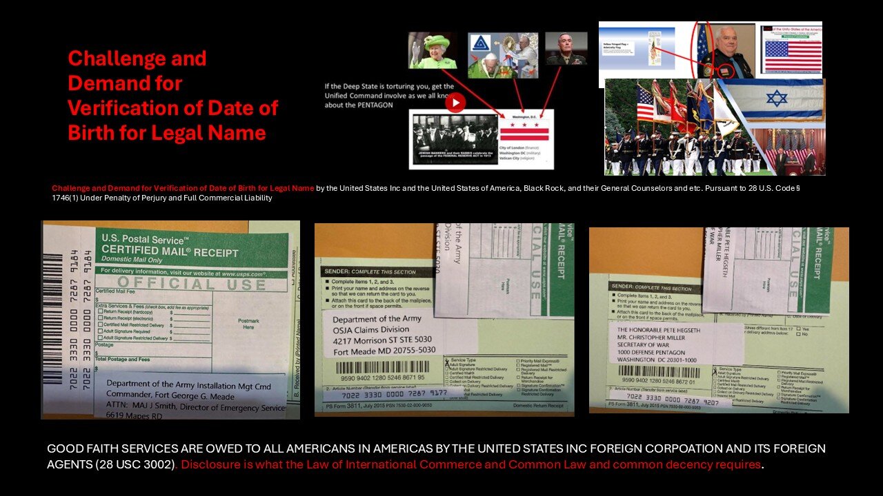 Challenge/Demand for Verification of Date of Birth- THE USA INC LEADERS & DOD has 3 days