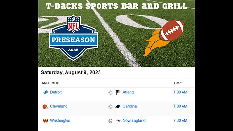 T-Backs Sports Bar and Grill Sports Schedule and Pizza special for Saturday August 09, 2025