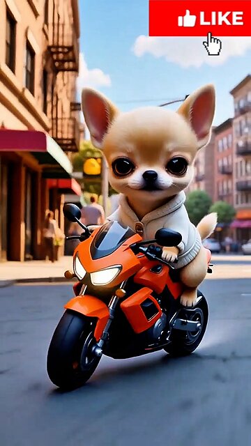 Handsome Dog goes to meet his girlfriend on a bike on Valentine's Day. AI generator funny video