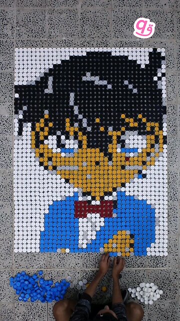 Built #Detective_Conan using 1,872 bottle caps! 🔍 #3d #3dart #Conan #qamhani #shorts