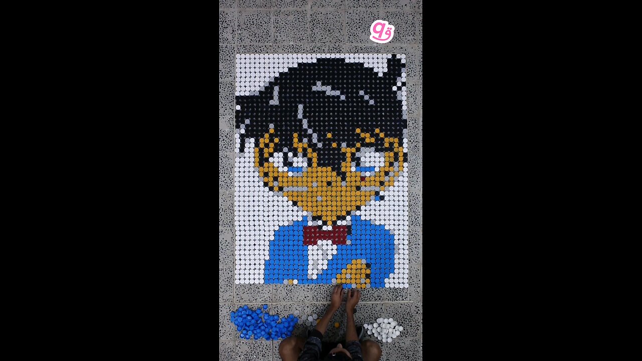 Built #Detective_Conan using 1,872 bottle caps! 🔍 #3d #3dart #Conan #qamhani #shorts