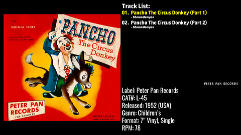 Jack Arthur – Pancho The Circus Donkey (Full Record) – 1952 – CAT.# L–45