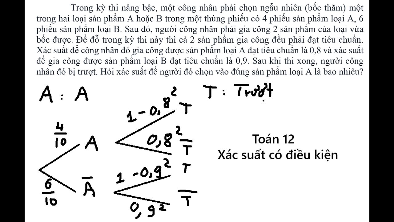 Toán 12: Trong kỳ thi nâng bậc, một công nhân phải chọn ngẫu nhiên (bốc thăm) một trong