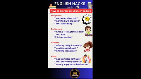 Important Ways to express emotions in English #studyhacks123 #english #emotional #shorts