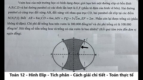 Vườn hoa của một trường học có hình dạng được giới hạn bởi một đường elip có bốn đỉnh