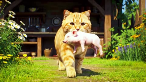 Cat pig in kitchen story