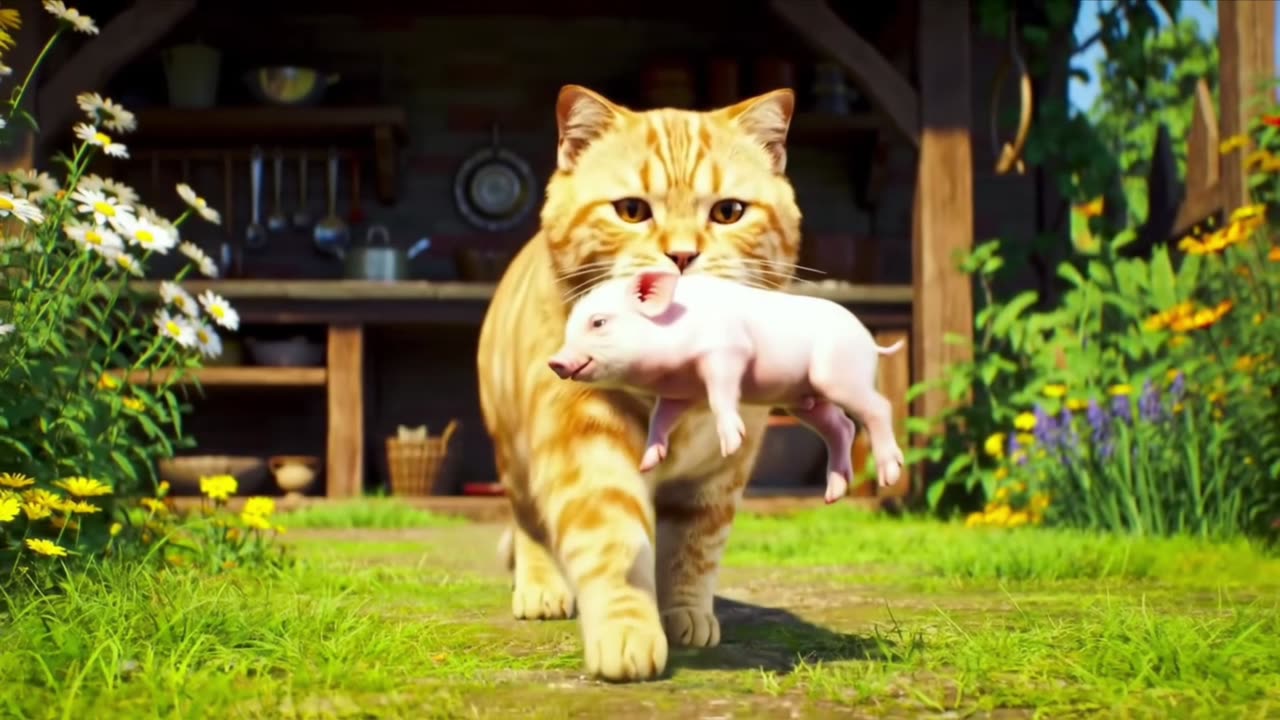 Cat pig in kitchen story