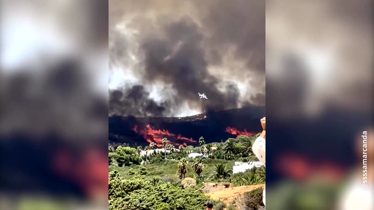 Wildfires sweep through Spain's Cadiz as beachgoers watch on