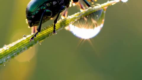 Beetle Reflected in a Morning Dewdrop 🪲💧🌅