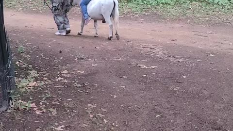 Kyla always wanted to try and ride Jack the mini donkey!