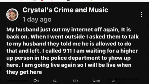 True Crime Youtuber Calls COPS on Husband After He UNPLUGS WIFI Live @crystalscrimeconversations ​