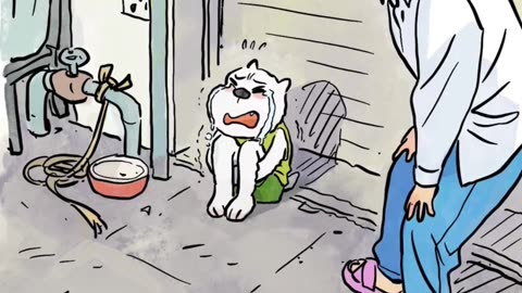 Late at night, the owner forgot to give the dog dinner. The dog was very aggrieved and kept sobbing