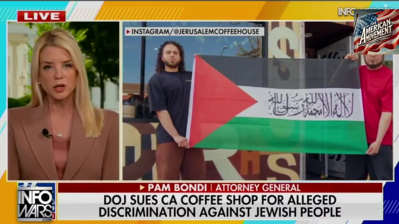 Pam Bondi needs to be fired our cities are Burning and she is suing a coffee shop