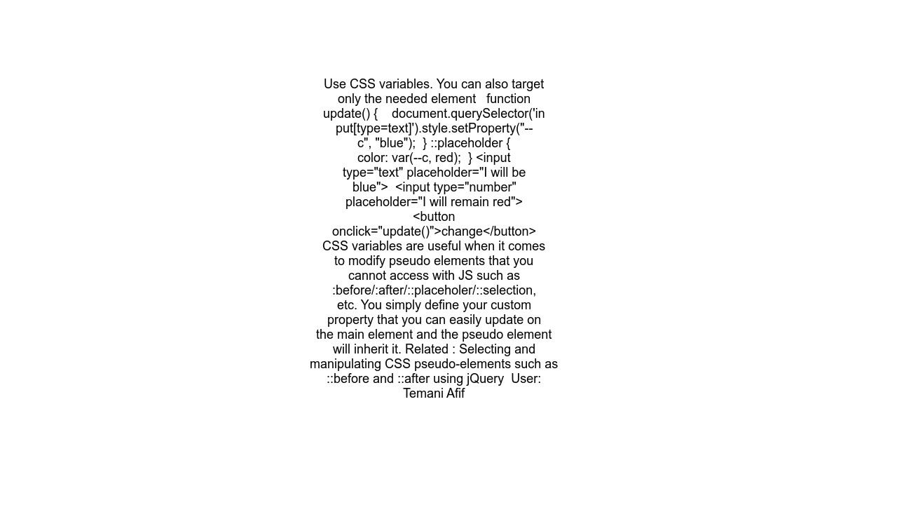 How to update placeholder color using Javascript
