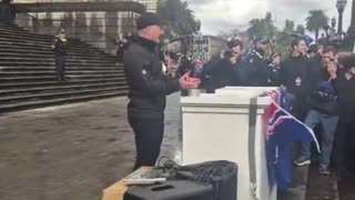 White Australia leader Thomas Sewell makes a speech at the March for Australia rally in Melbourne