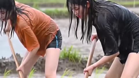 Rain day women wok 🥶🥶🥶