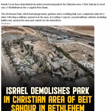 Israel demolishes park in Christian area of Beit Sahour in Bethlehem