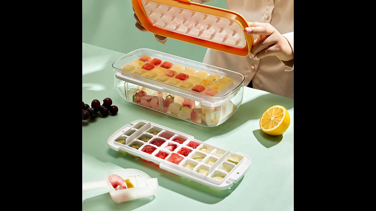 2-Layer 48 Grids Ice Cube Tray, with Clear Ice Cube Storage Box