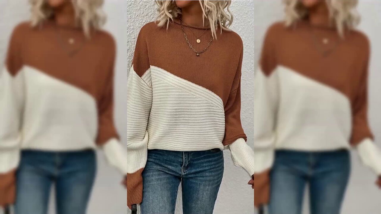 Color Block Ribbed Knit Sweater