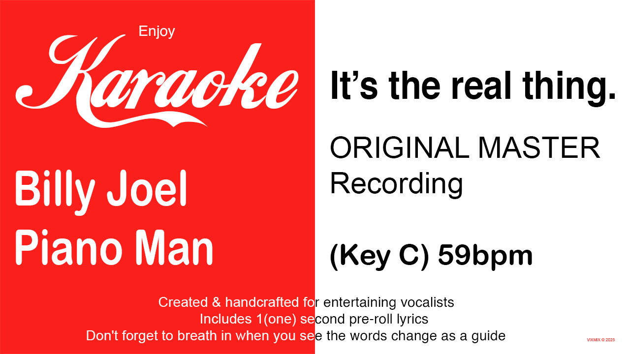Billy Joel - Piano Man (Key C) 59bpm (2025) Karaoke