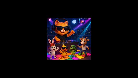 "Dancing Orange Cat on Rooftop – Funny AI Cartoon Loop"