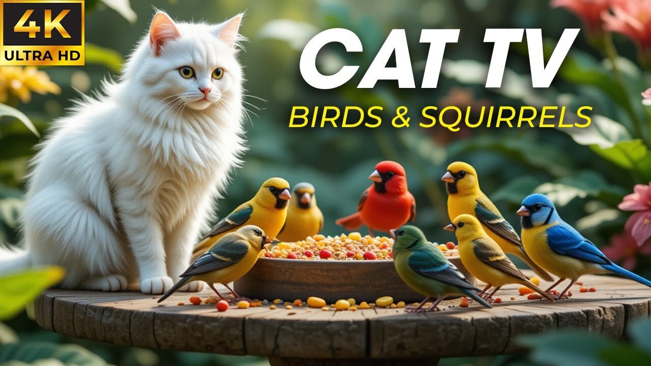 Soothing Nature Video For Cats To Watch Bird and Squirrel Together