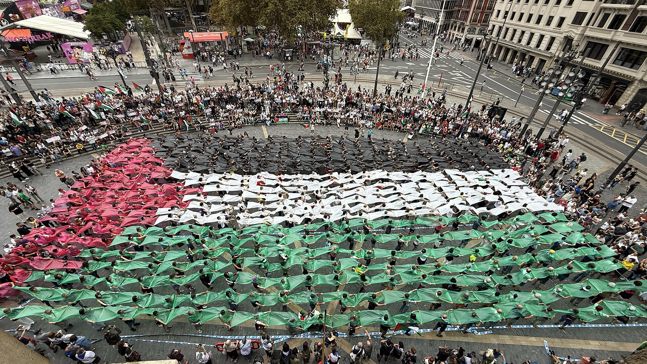 Living mosaic in Palestinian flag colors in Bilbao Spain