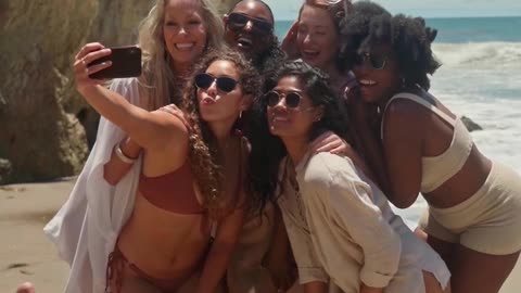 Bikini Girl Squad Walking Seaside | Summer Beach Vibes 2025 🌊
