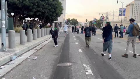 Protestors are now taking hammers to cement blocks to break them down and use against DHS police