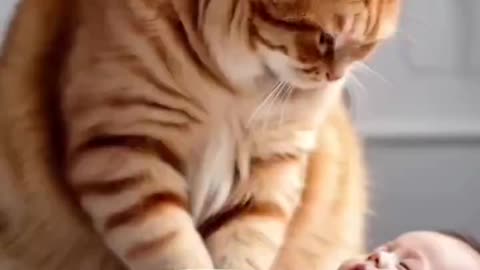Viral footage : cat steals a baby and runs off " 🤣😂 try not to laugh